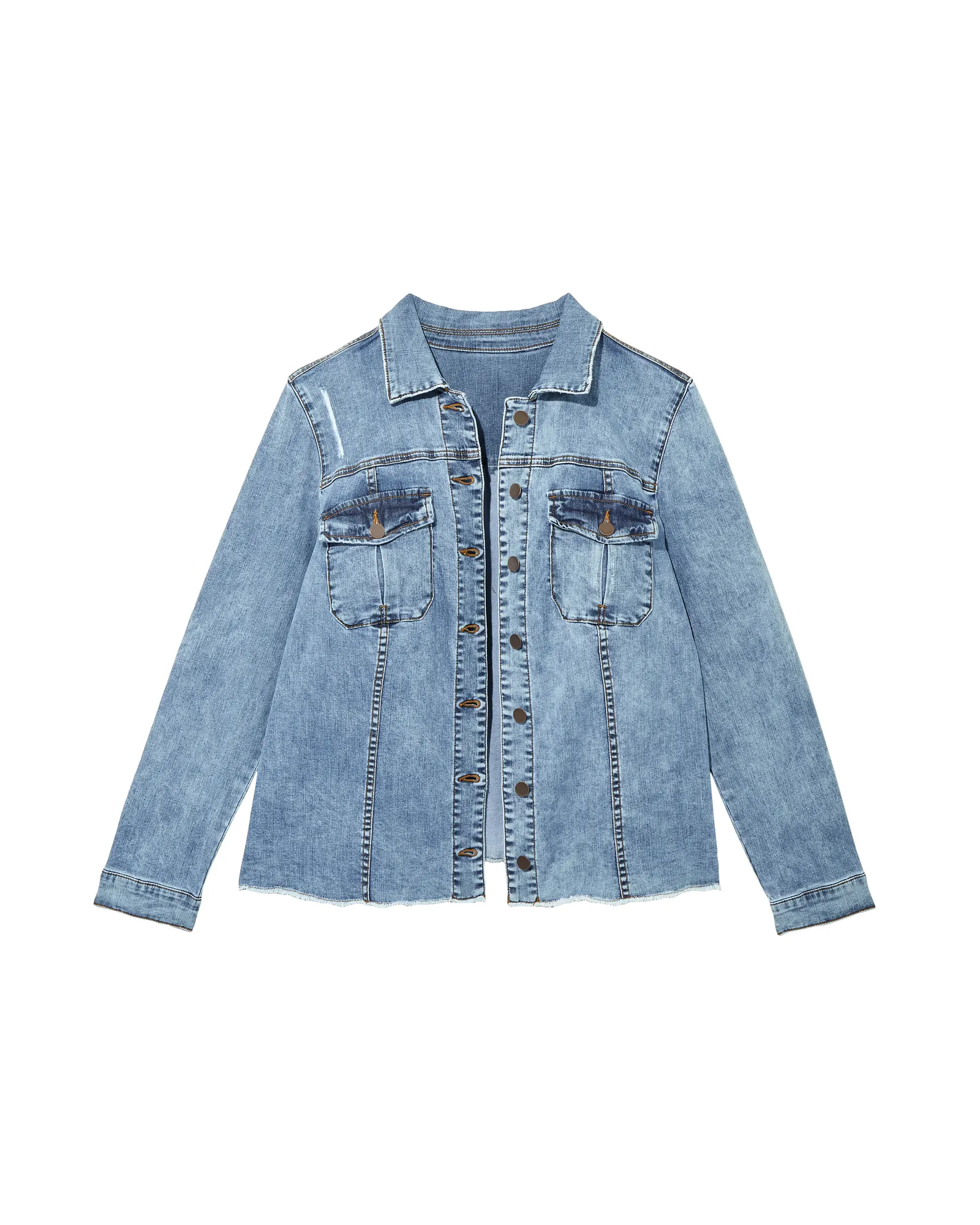 Blossom Jacket with Frayed Hem | Medium Wash