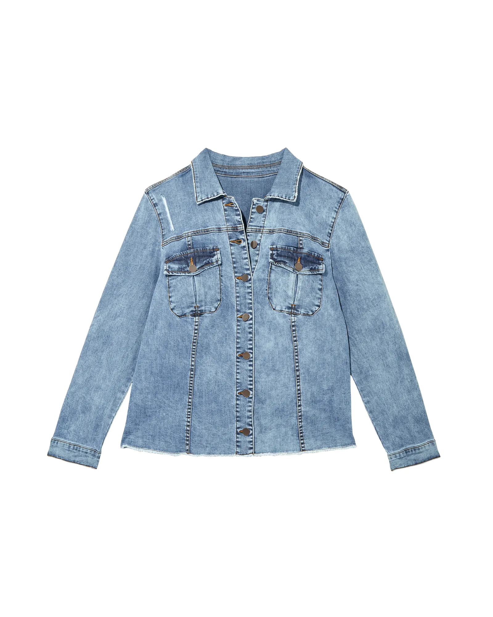 Blossom Jacket with Frayed Hem | Medium Wash