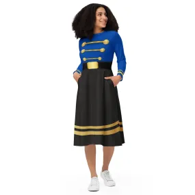 Blue Nutcracker long sleeve midi dress