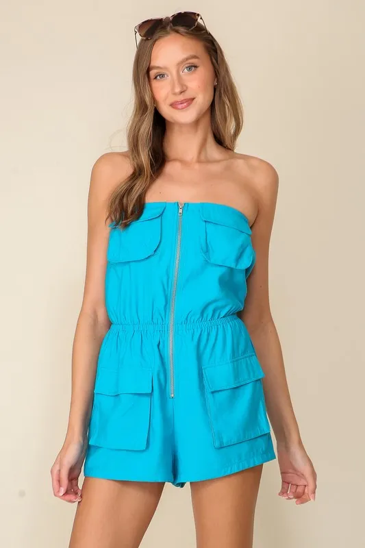 Blue Off Shoulder Romper