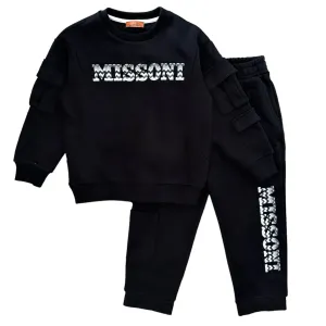 Boys Cotton Black Fleece Tracksuit