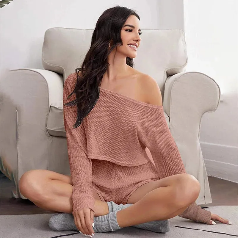 Breathable Waffle Knit Crop Top & Shorts Loungewear Set