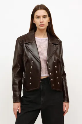 Brown Leather Cropped Moto Jacket