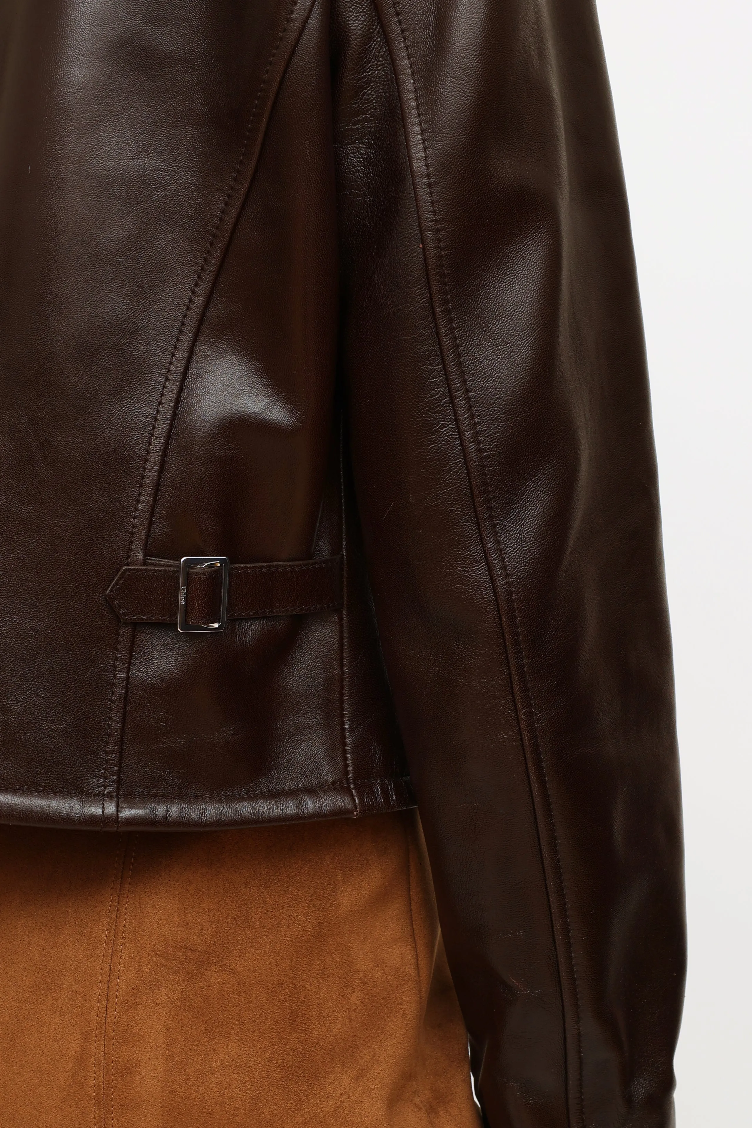 Brown Leather Cropped Moto Jacket