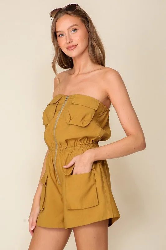 Brown Off Shoulder Romper