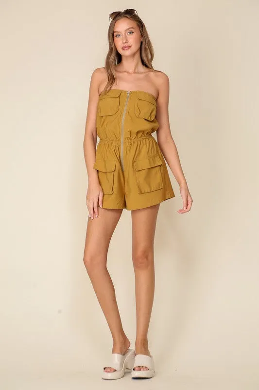 Brown Off Shoulder Romper