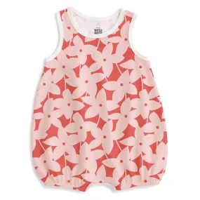 Bubble romper- pink pinwheel flowers