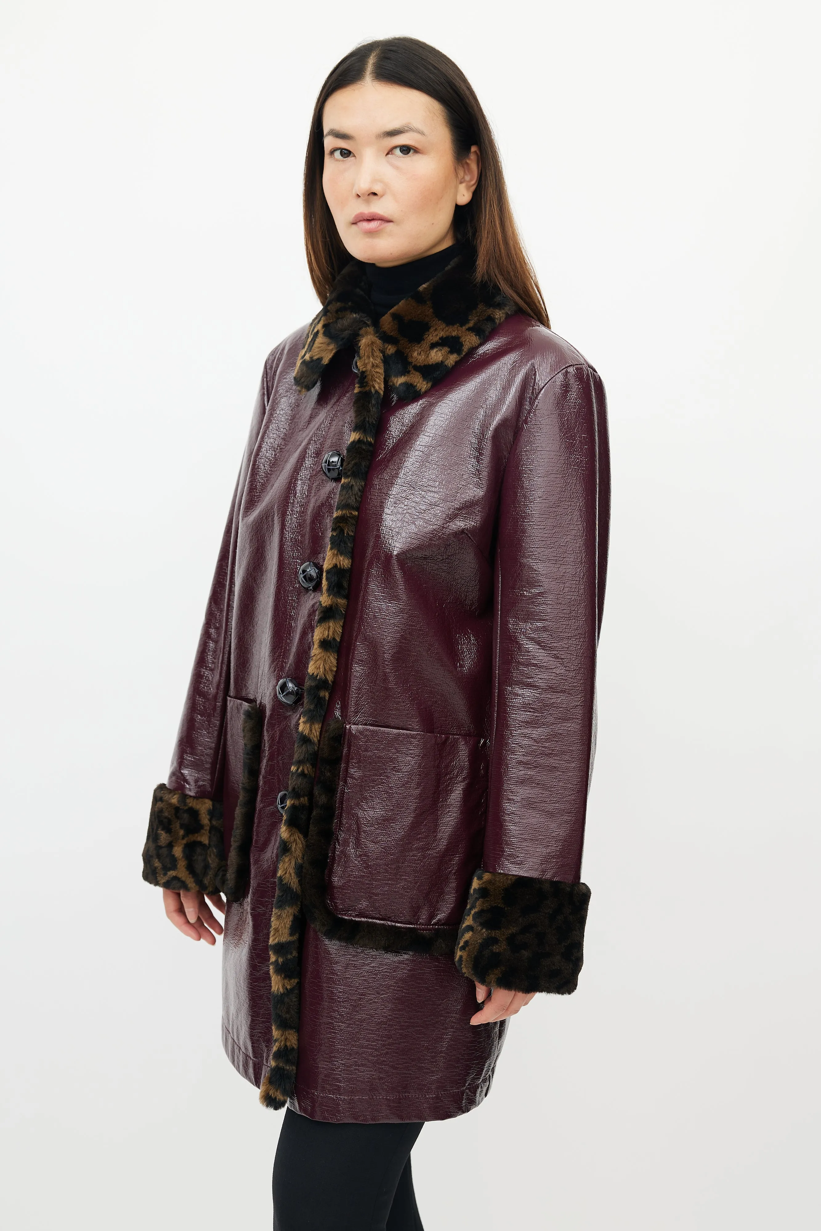 Burgundy & Brown Patent Coat