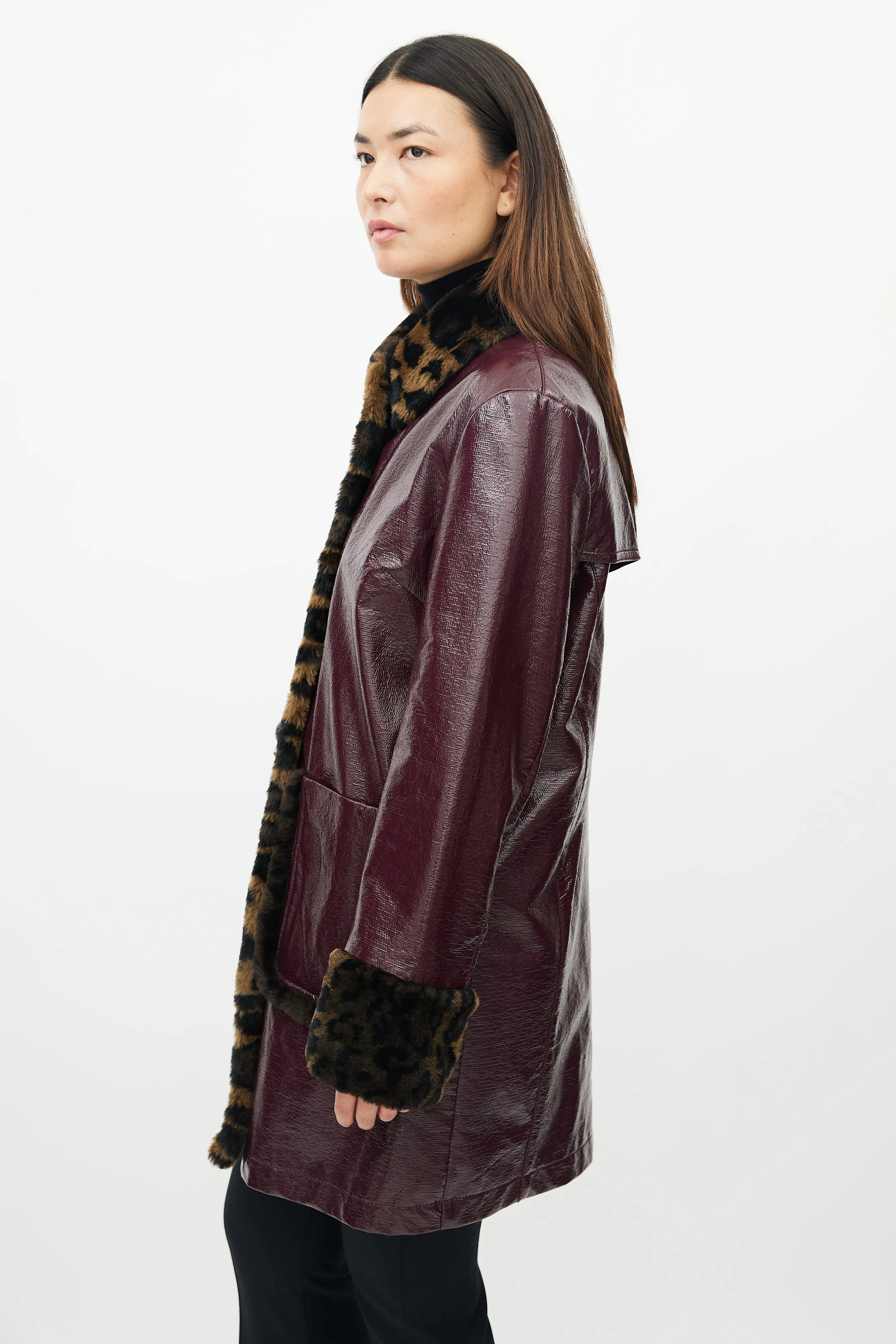 Burgundy & Brown Patent Coat