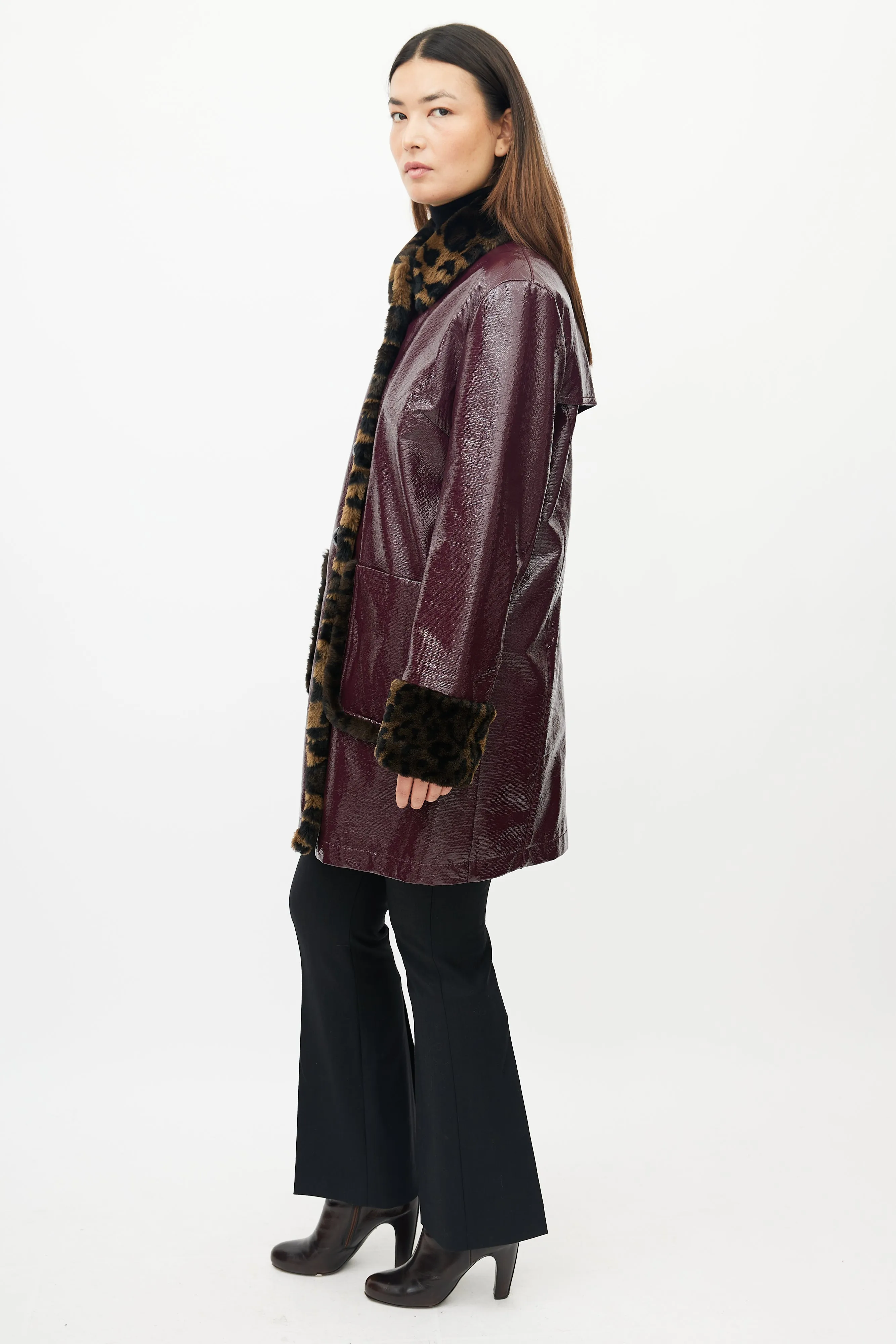 Burgundy & Brown Patent Coat