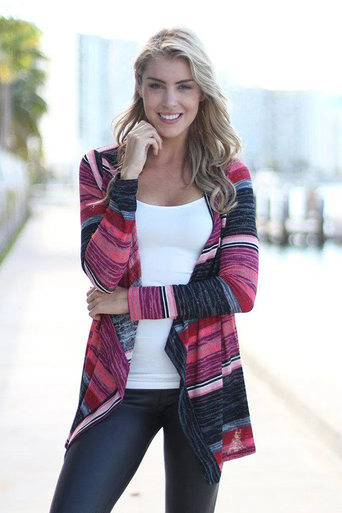 Burgundy Striped Cardigan