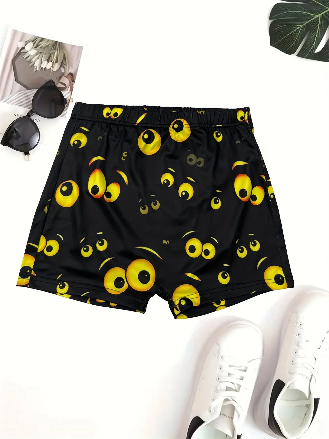 Cartoon Graphic Print Skinny Shorts Casual Elastic Waist Womens Clothing