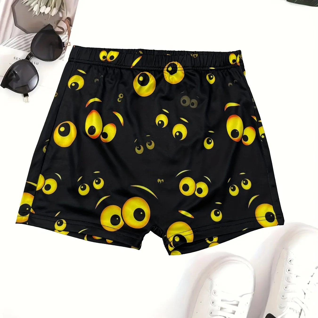 Cartoon Graphic Print Skinny Shorts Casual Elastic Waist Womens Clothing