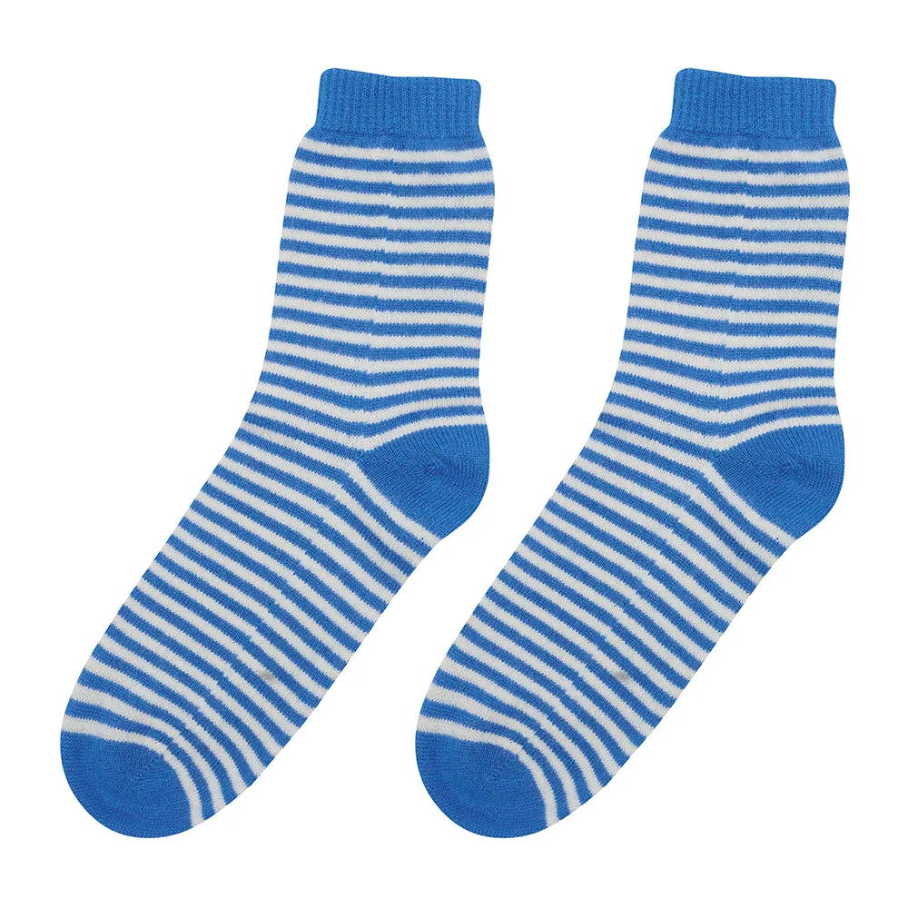 Cashmere Stripe Socks in Sky and Cream