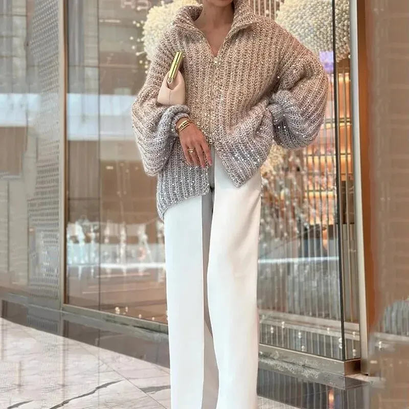 Catrine Ombre Sparkling Sequin Cardigan Jumper