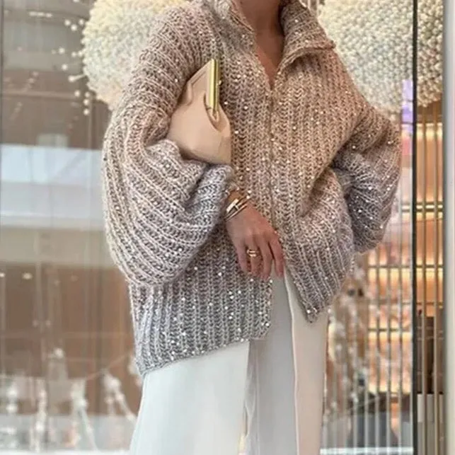 Catrine Ombre Sparkling Sequin Cardigan Jumper