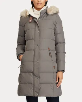 Channel-Quilted Hooded Down Coat In Grey