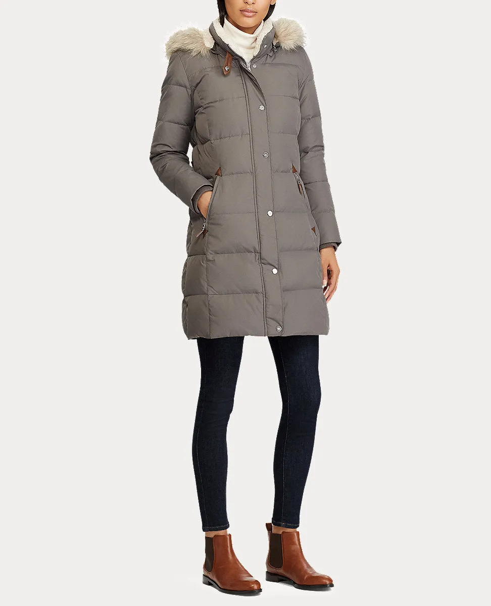 Channel-Quilted Hooded Down Coat In Grey