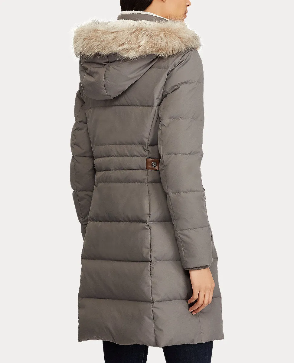 Channel-Quilted Hooded Down Coat In Grey