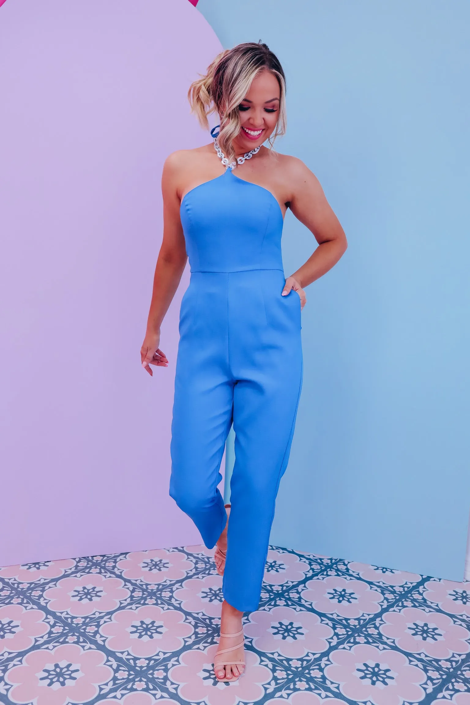 Chari Chic Halter Neck Jumpsuit - Blue