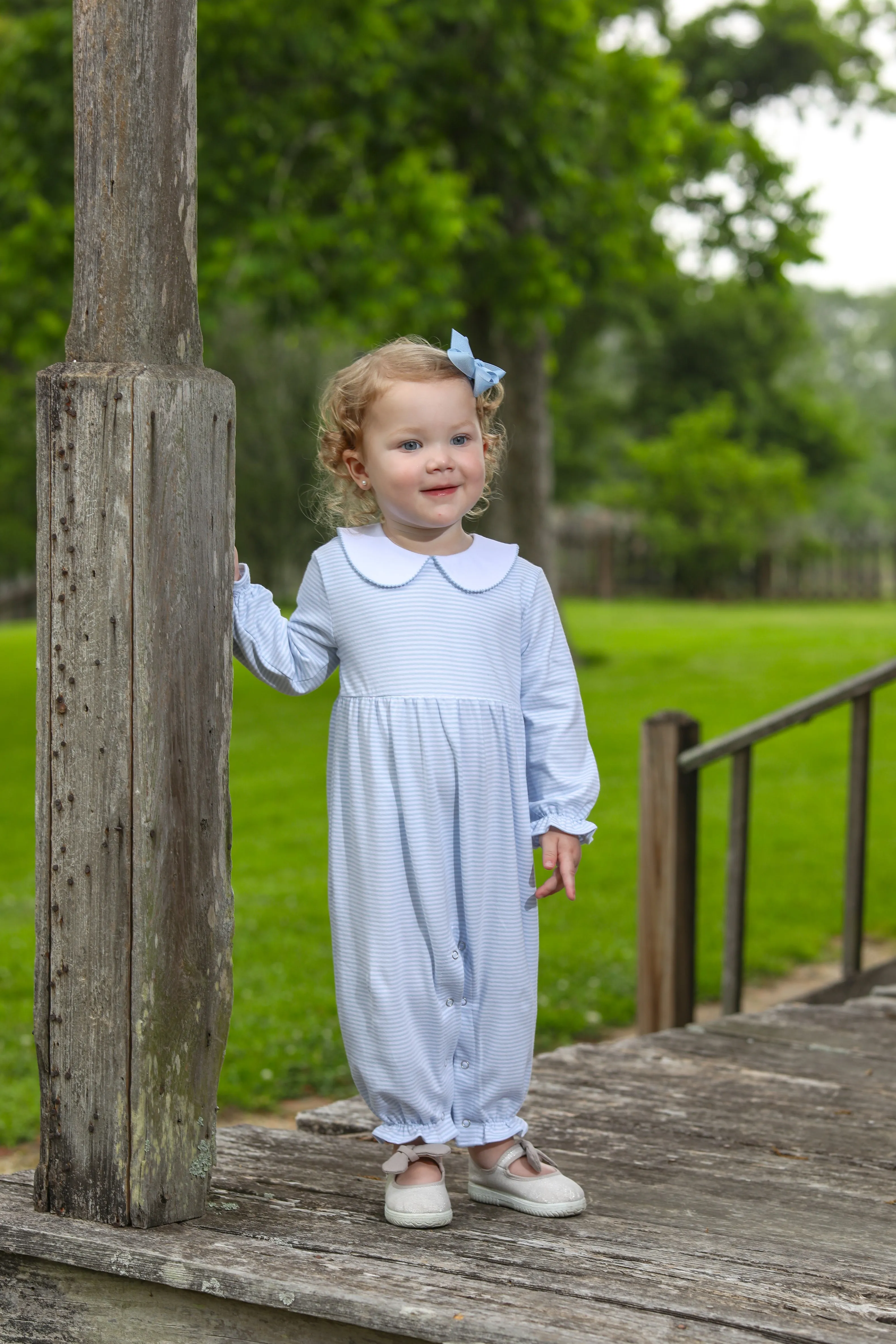 Charlotte Romper- Light Blue Stripe