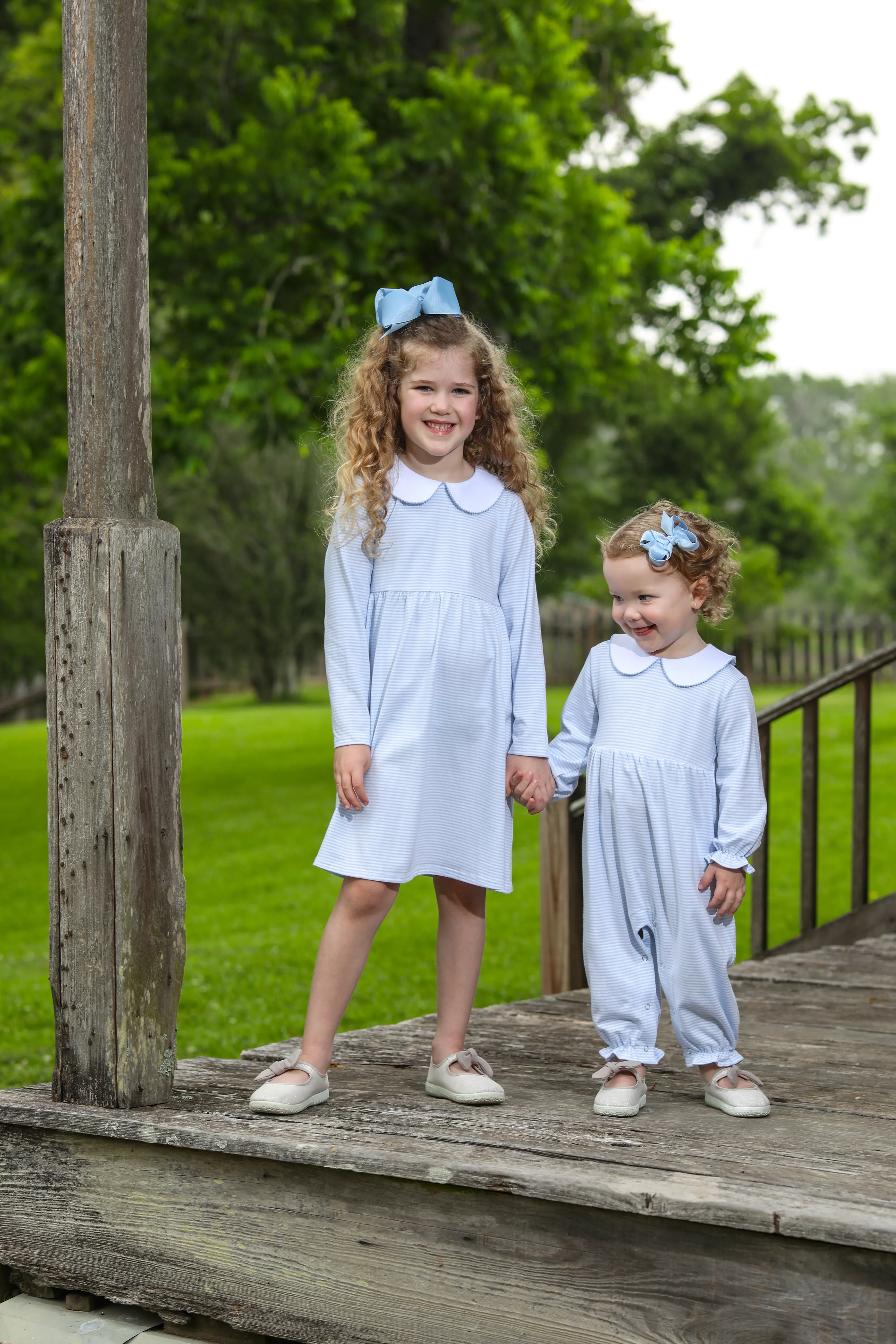 Charlotte Romper- Light Blue Stripe