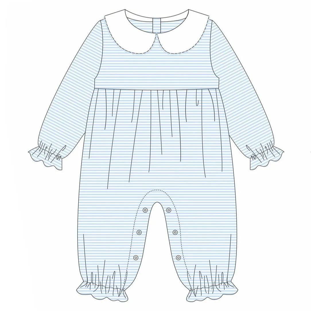 Charlotte Romper- Light Blue Stripe