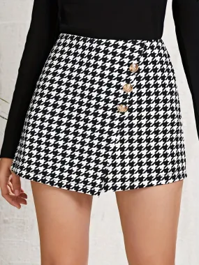 Chic Houndstooth Asymmetrical Skort for Casual Womens Style