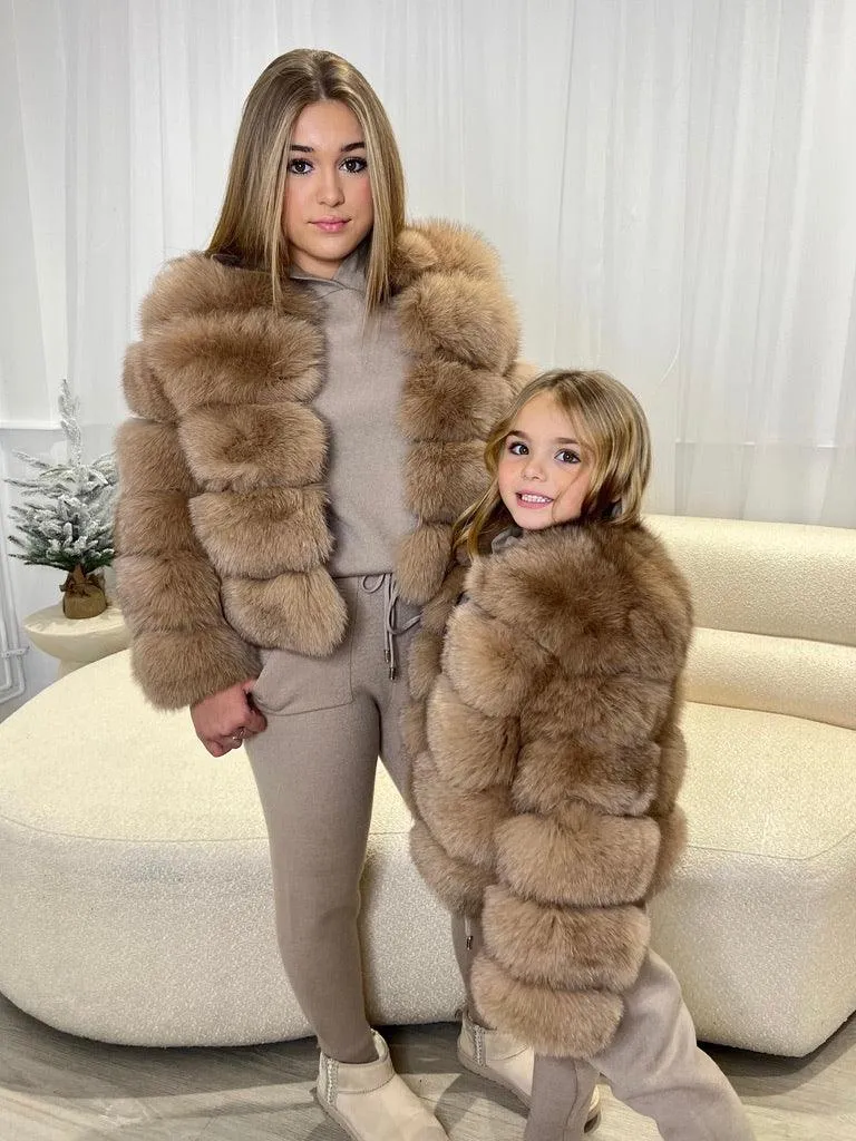 Childrens Tan Luxury Fur Coat