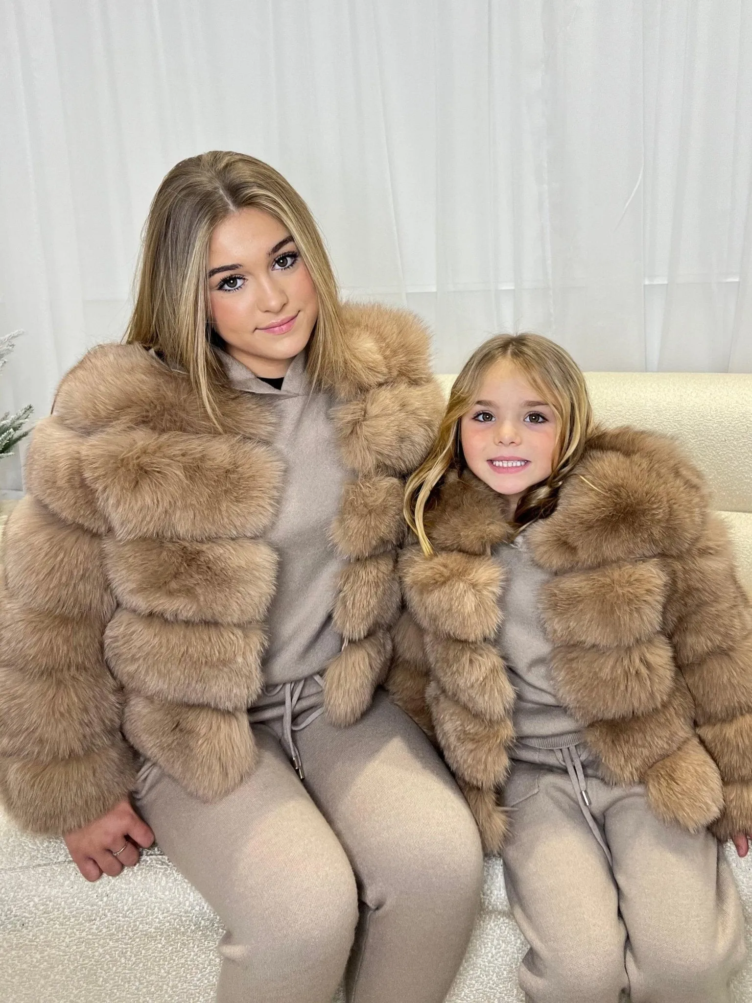 Childrens Tan Luxury Fur Coat