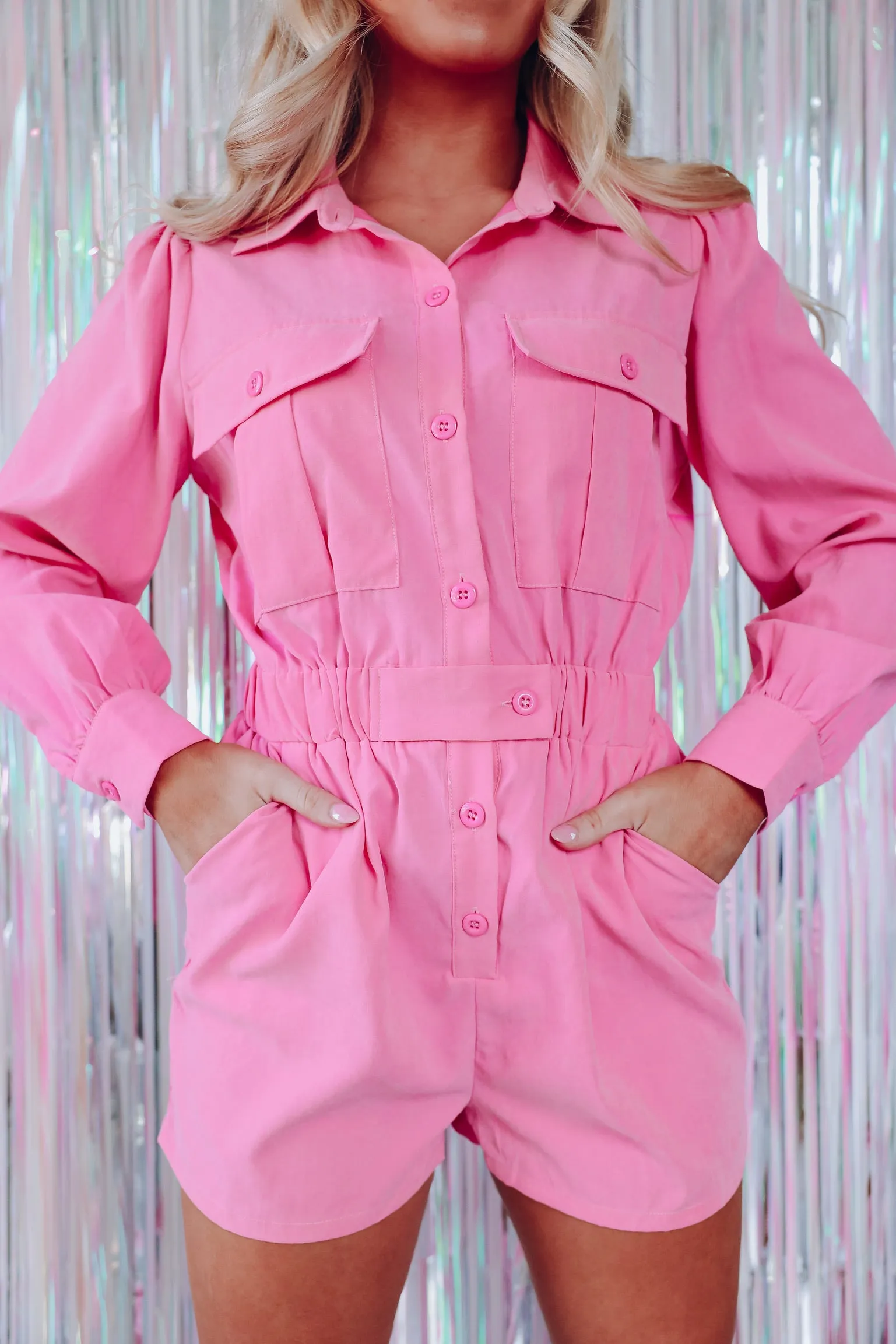 City Sophisticated Pocketed Romper - Pink