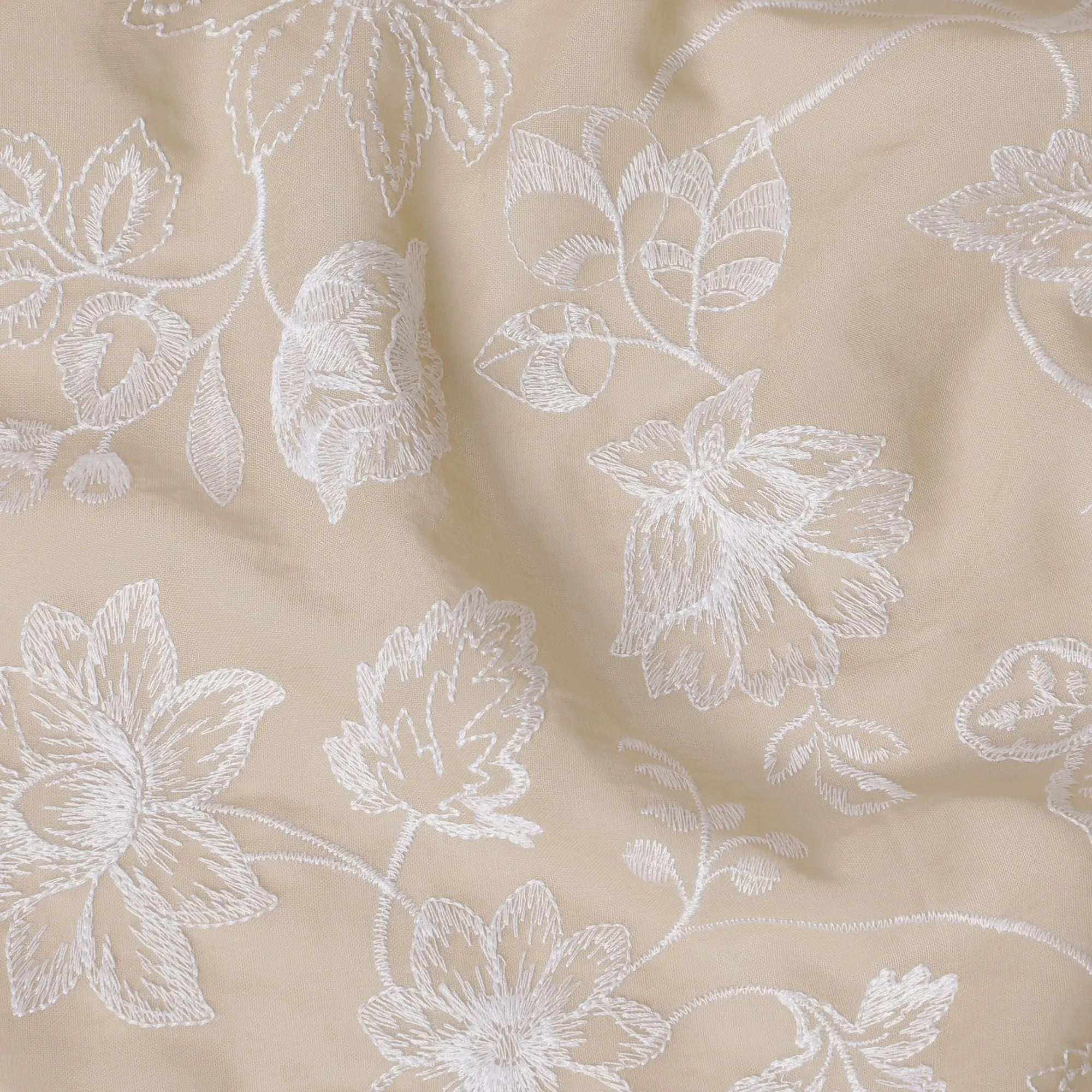 Classic Cream Embroidered Cotton Voile Fabric - Timeless 110cm-D17568