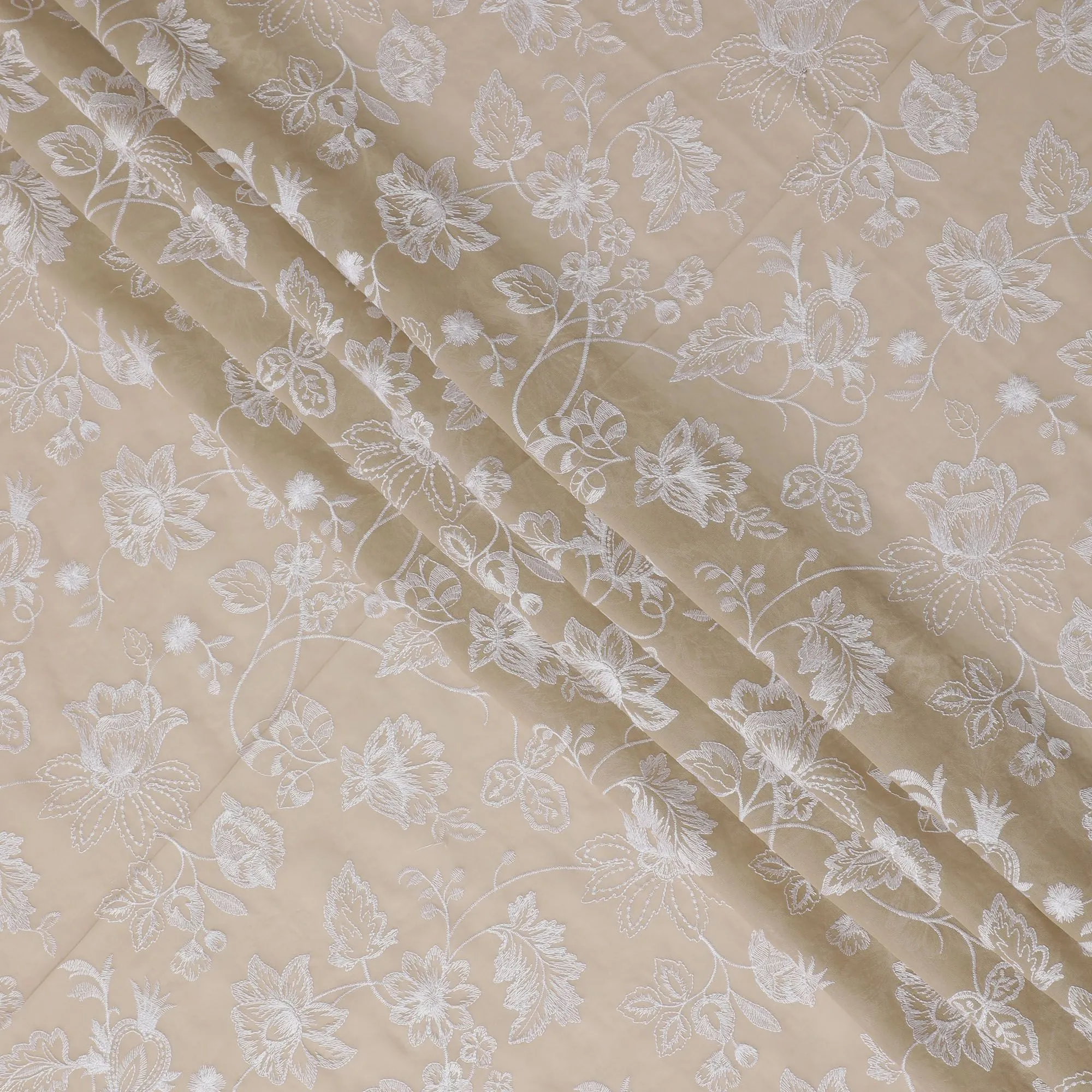 Classic Cream Embroidered Cotton Voile Fabric - Timeless 110cm-D17568