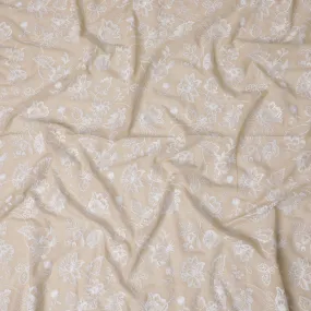 Classic Cream Embroidered Cotton Voile Fabric - Timeless 110cm-D17568