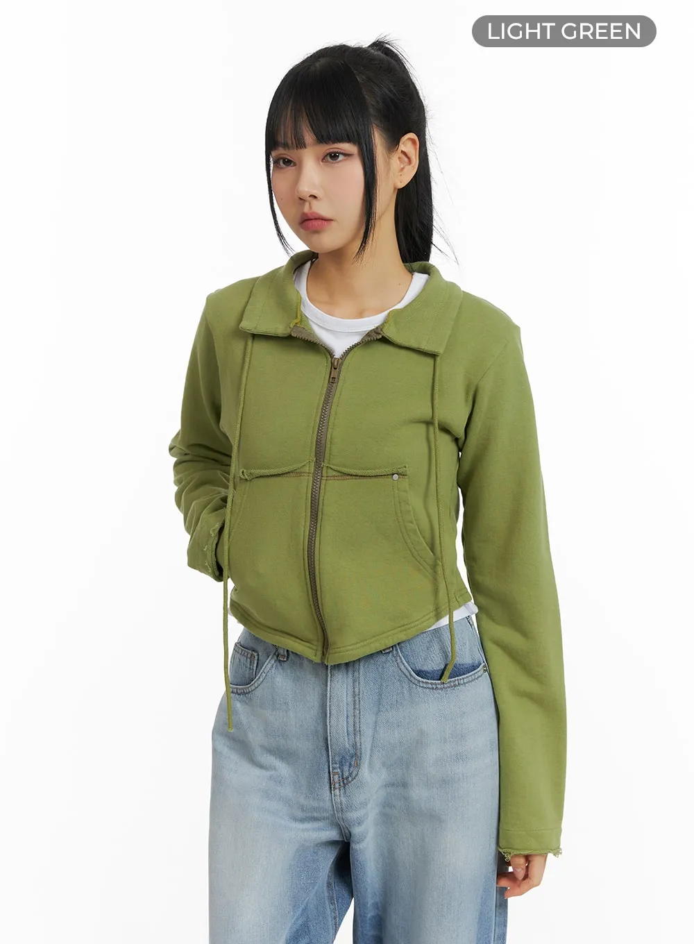 Collar Solid Drawstring Pocket Jacket CM407