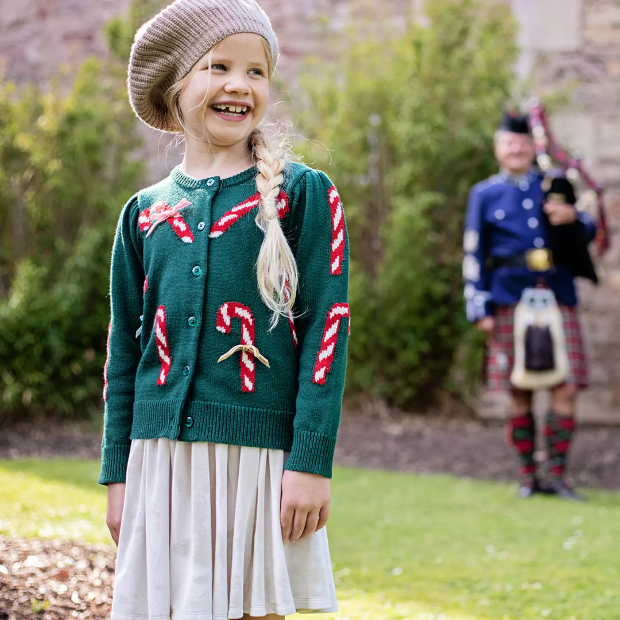 Constance Sweater - Green Candy Cane Bows