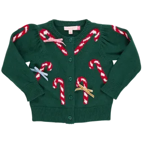 Constance Sweater, Green Candy Cane Bows