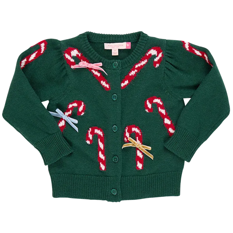 Constance Sweater, Green Candy Cane Bows