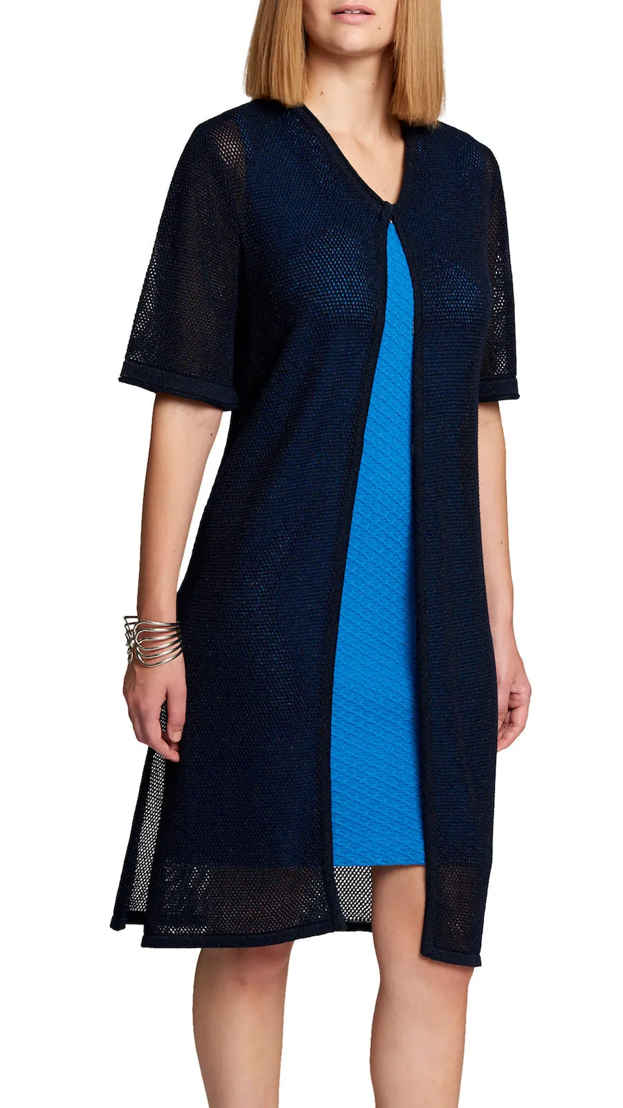 CONTEMPO Dahlia Mesh Long Cardigan, Shimmery Navy