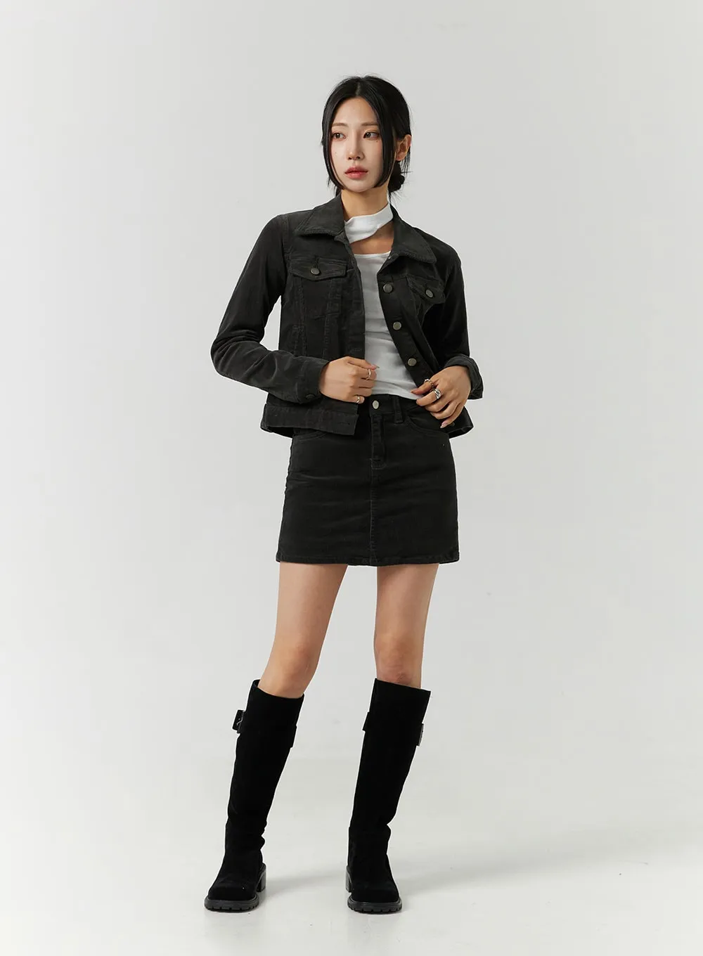 Cotton Blend Button Cropped Jacket CJ303