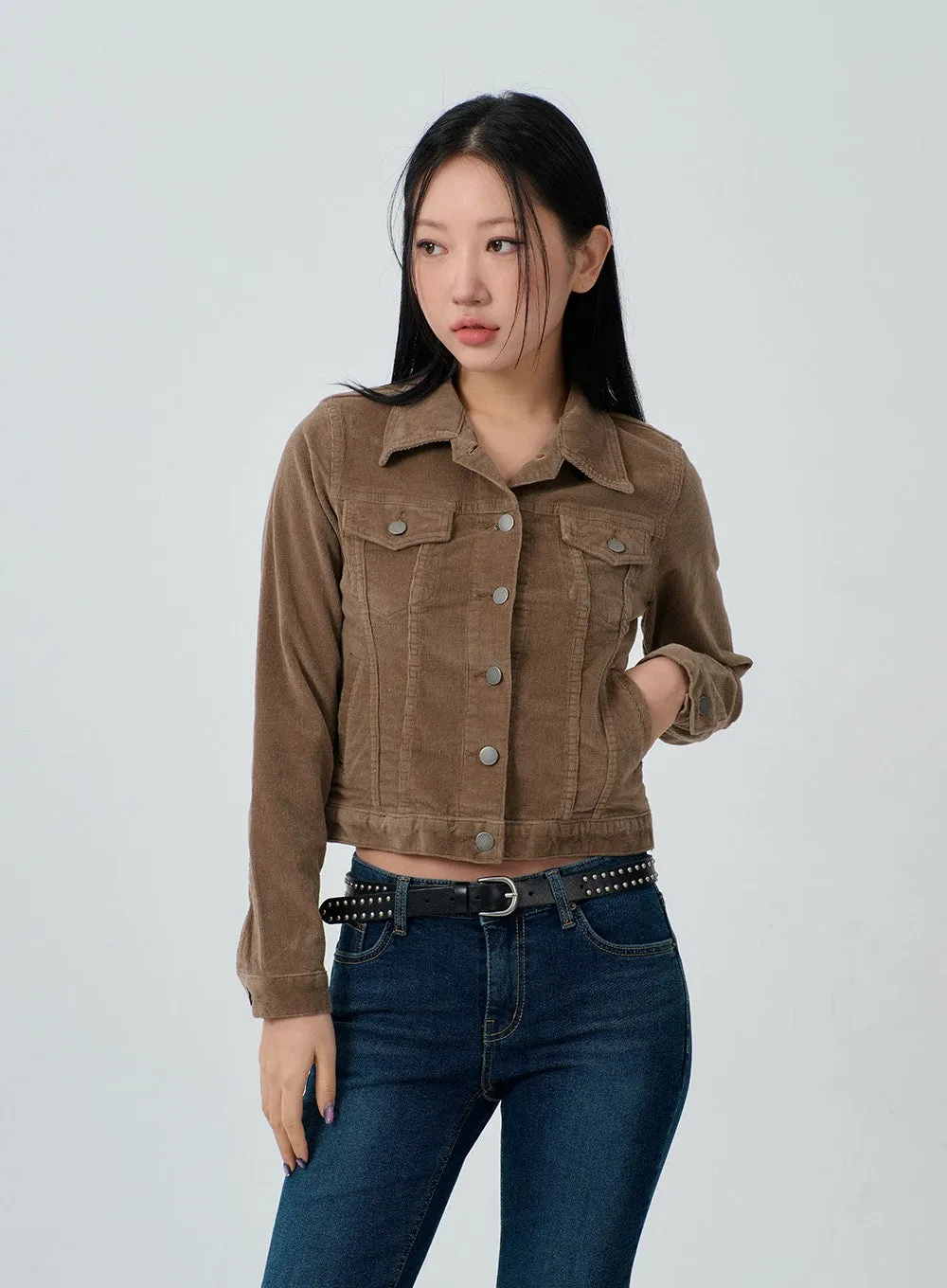 Cotton Blend Button Cropped Jacket CJ303