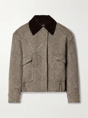 Cotton-corduroy trimmed checked wool-blend jacket