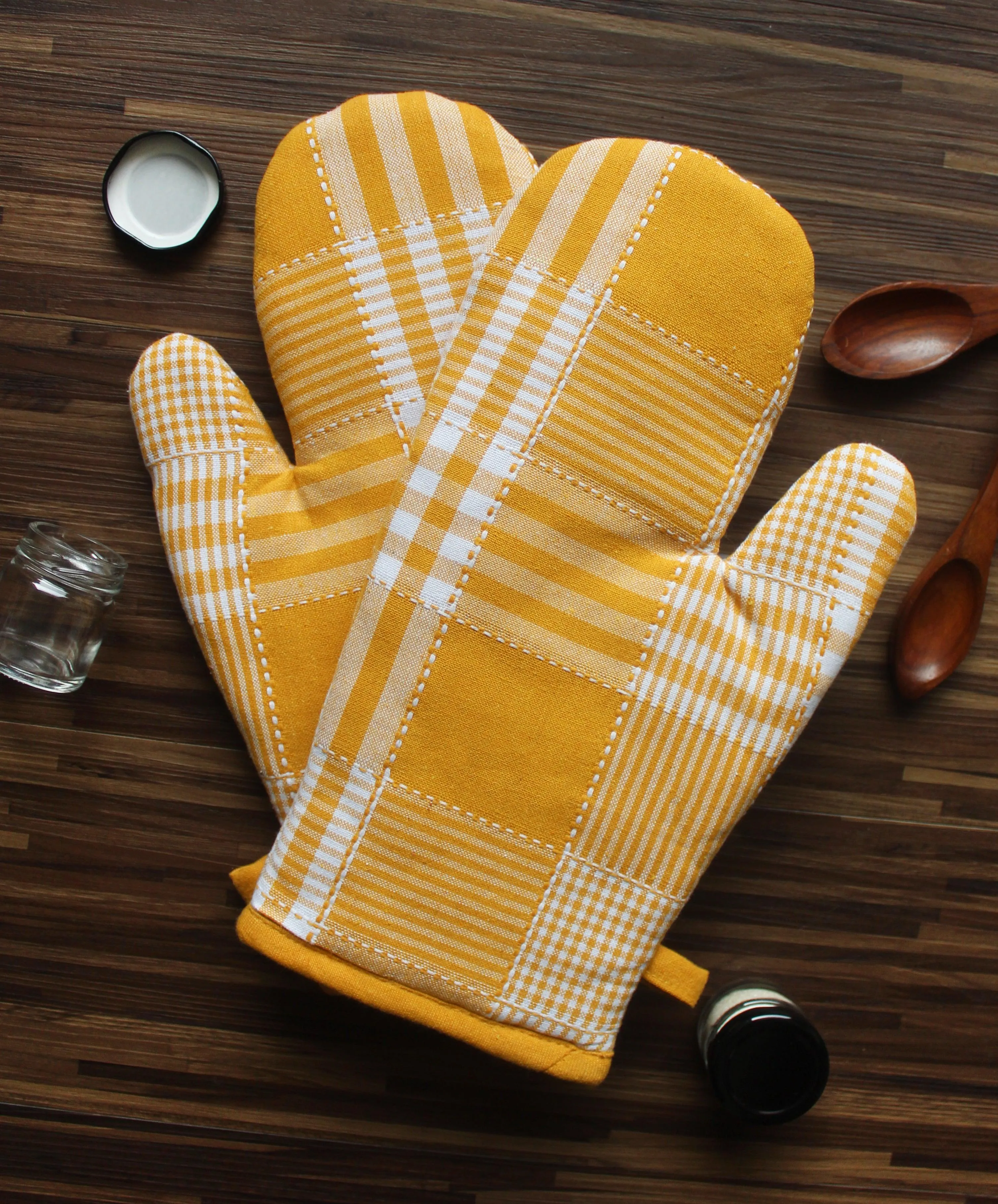 Cotton Track Dobby Yellow Oven Gloves Pack Of 2