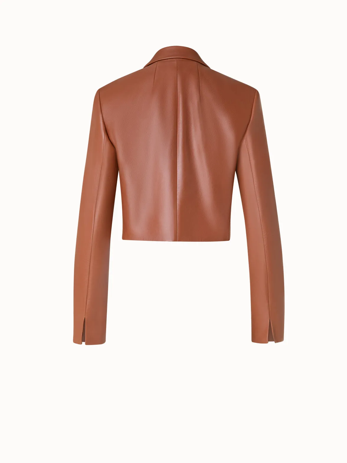 Cropped Leather Jacket with Lapel