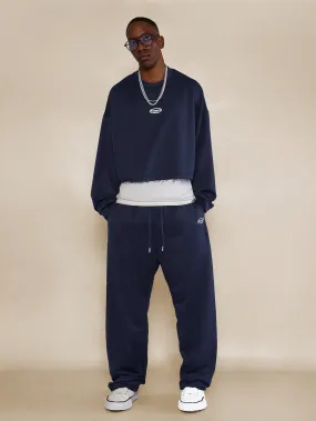 Cropped Raw Edge Sweatshirt And Loose Fit Jogger 2 Piece Set