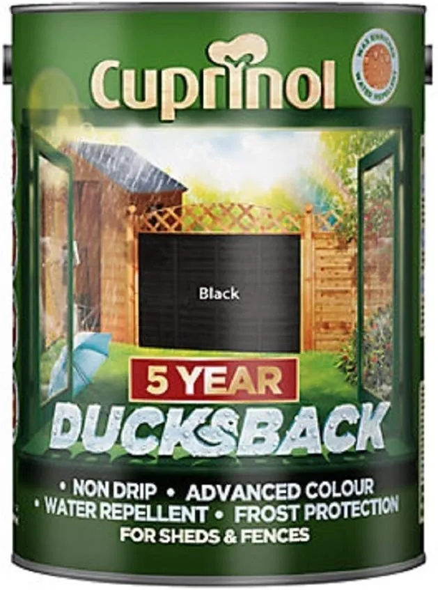 Cuprinol 5 Year Ducksback Exterior Woodcare - Black 5 Litre