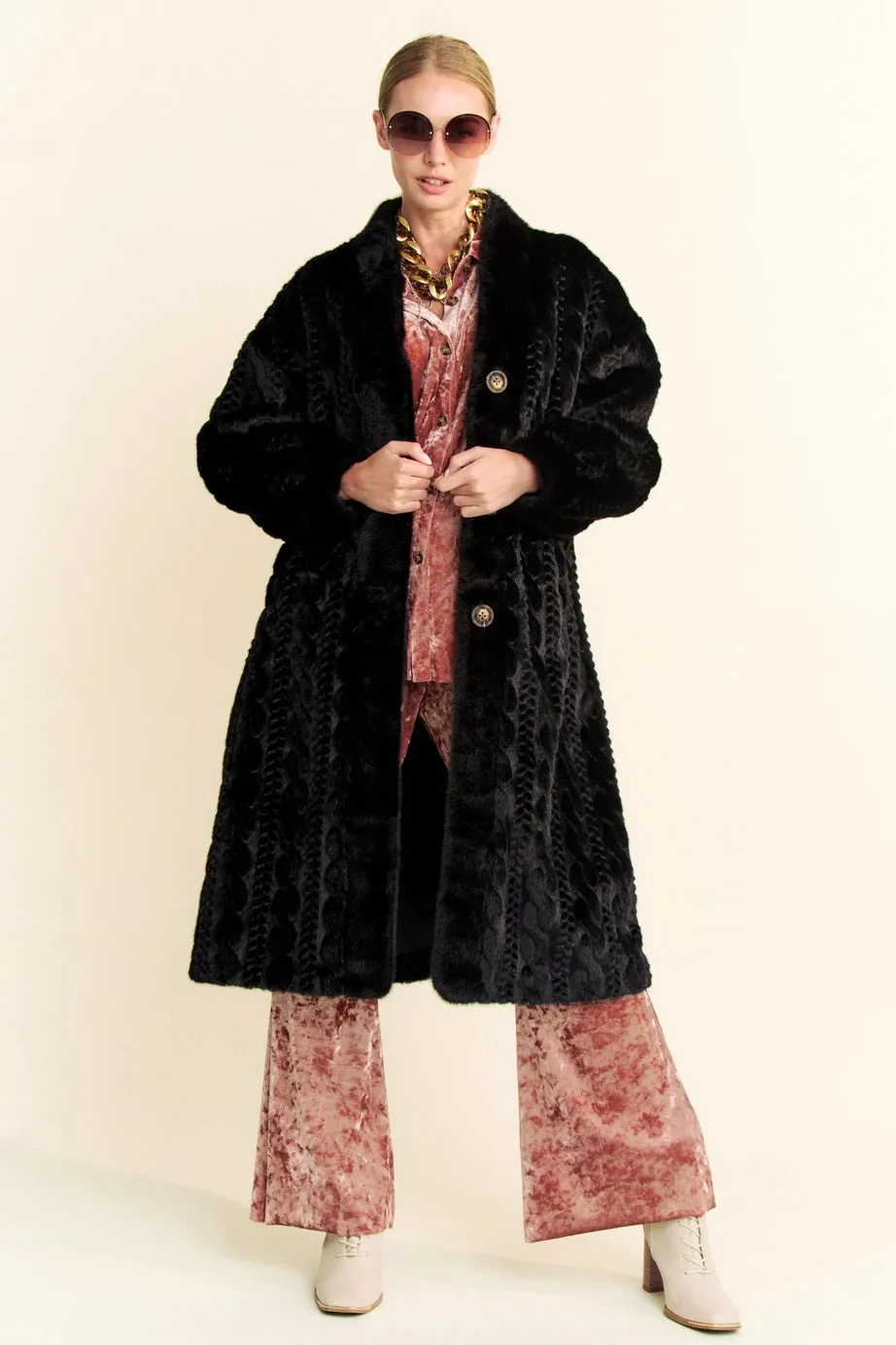 Davi & Dani Onyx Faux Fur Coat