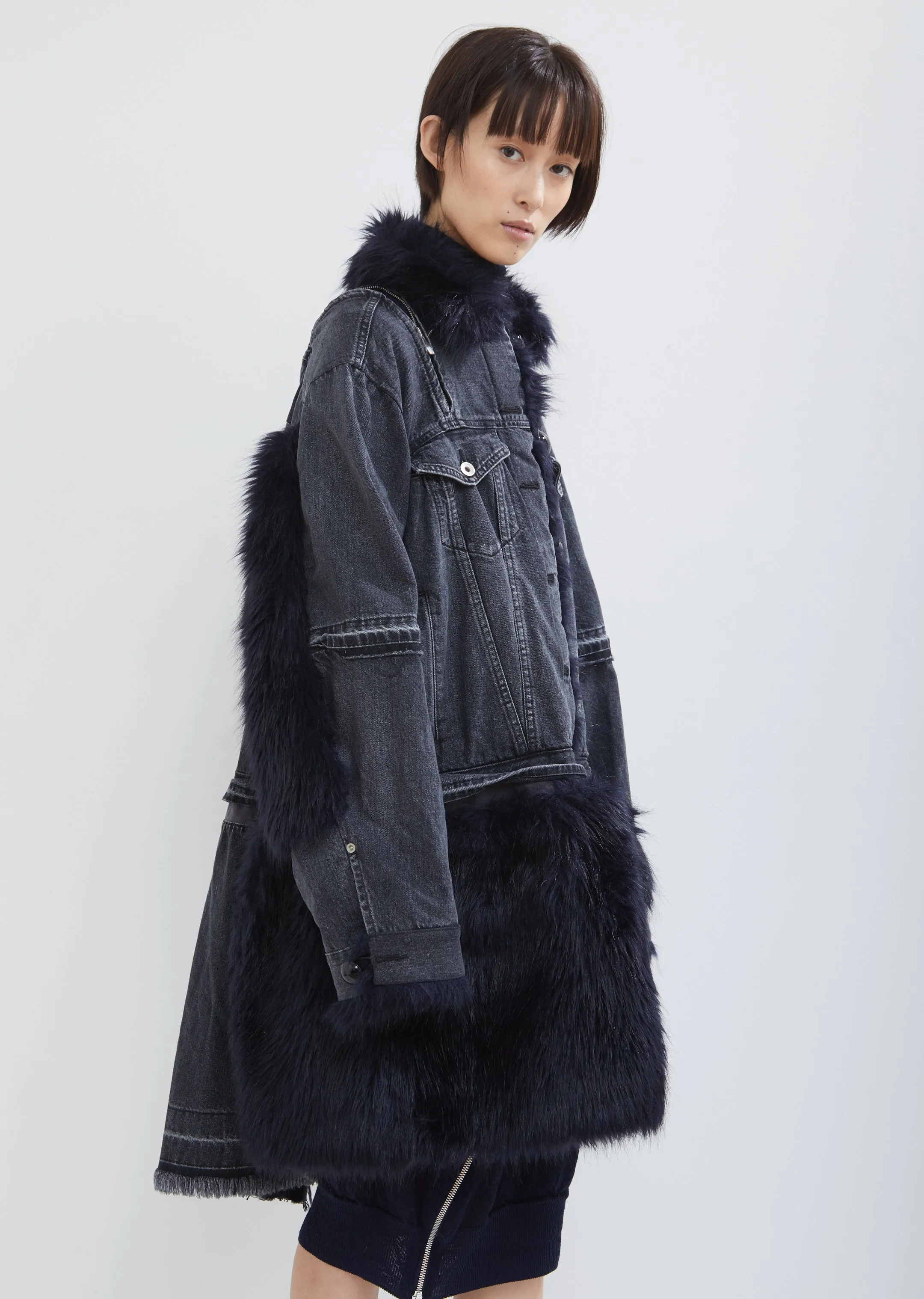 Denim Fur Trim Coat