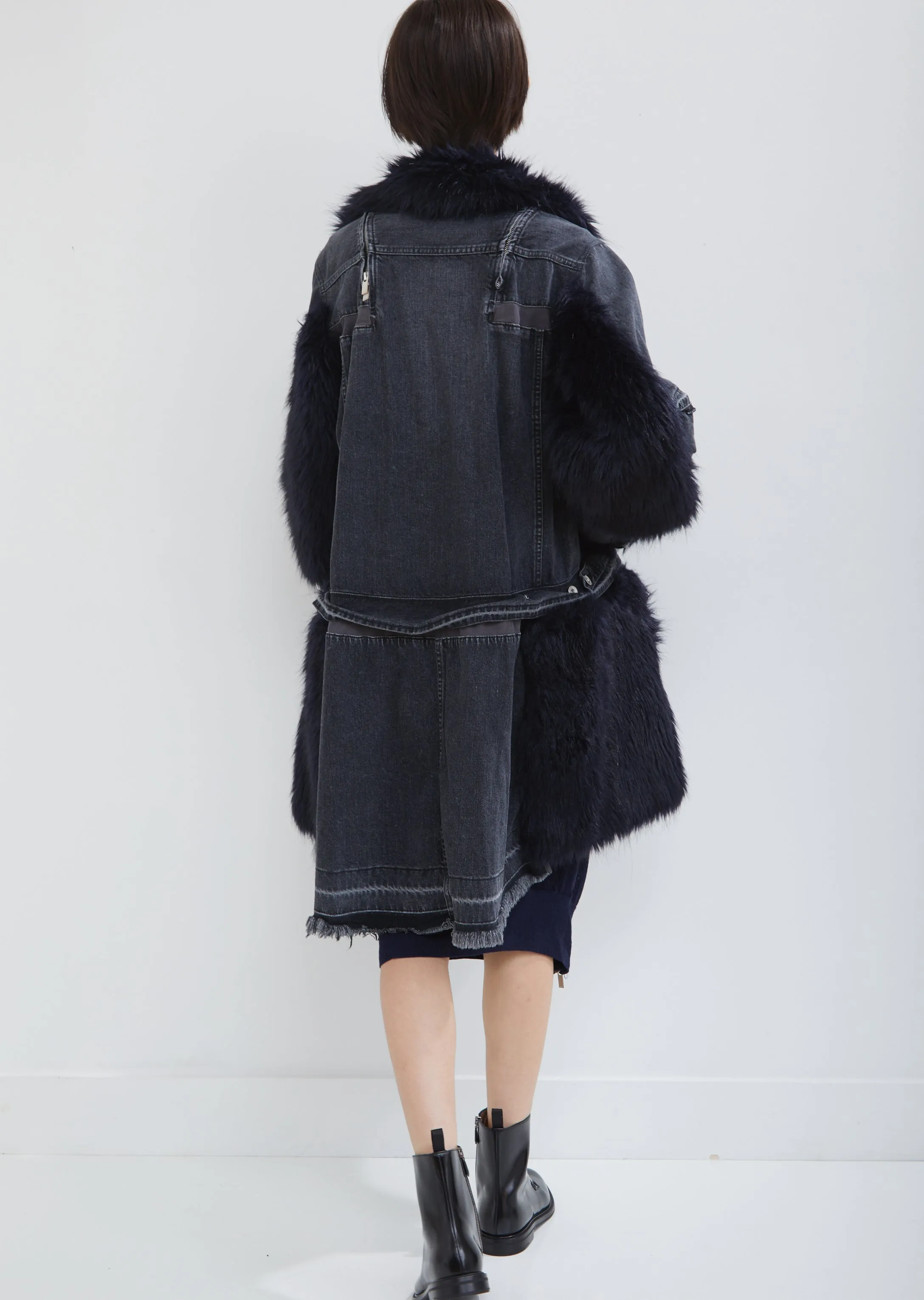 Denim Fur Trim Coat