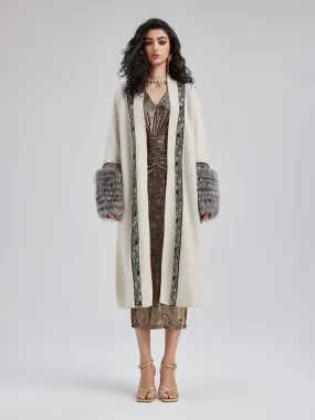 Detachable Glove Embroidered Beaded Coat